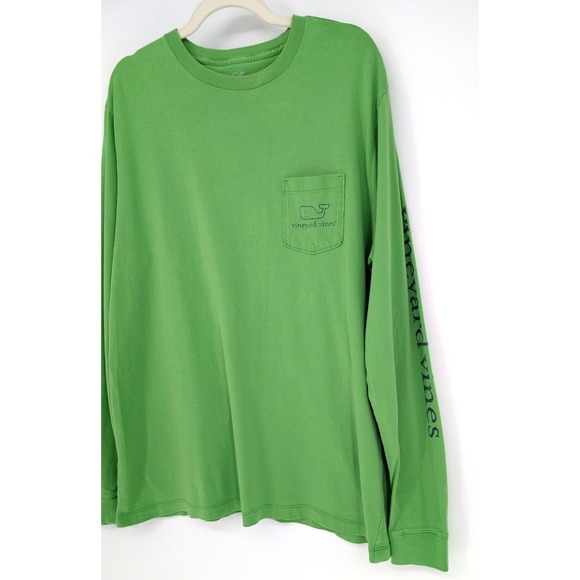 VTG Vineyard Vines Mens Long Sleeve Green Blue Whale Graphic Cotton Tee Prep Y2K - Picture 4 of 11